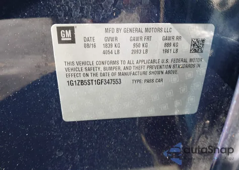 2016 Chevrolet Malibu Ls из США, поврежденный, VIN 1G1ZB5ST1GF347553